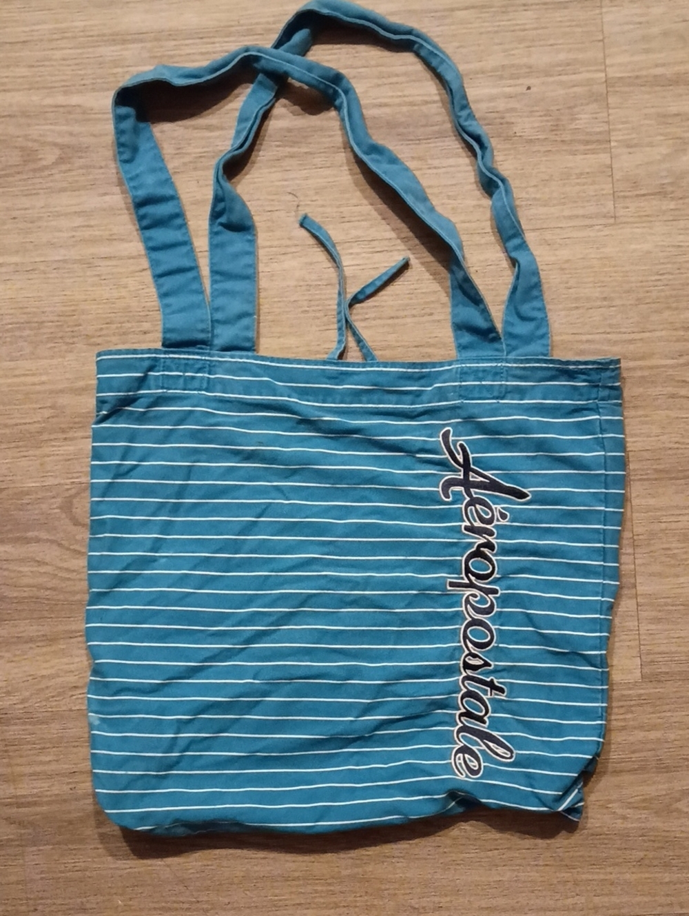 Aeropostale Teal and White Striped Canvas Tote